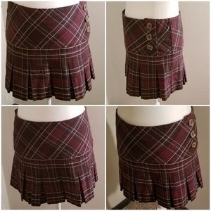 Pleated Plaid Miniskirt with Side Buttons